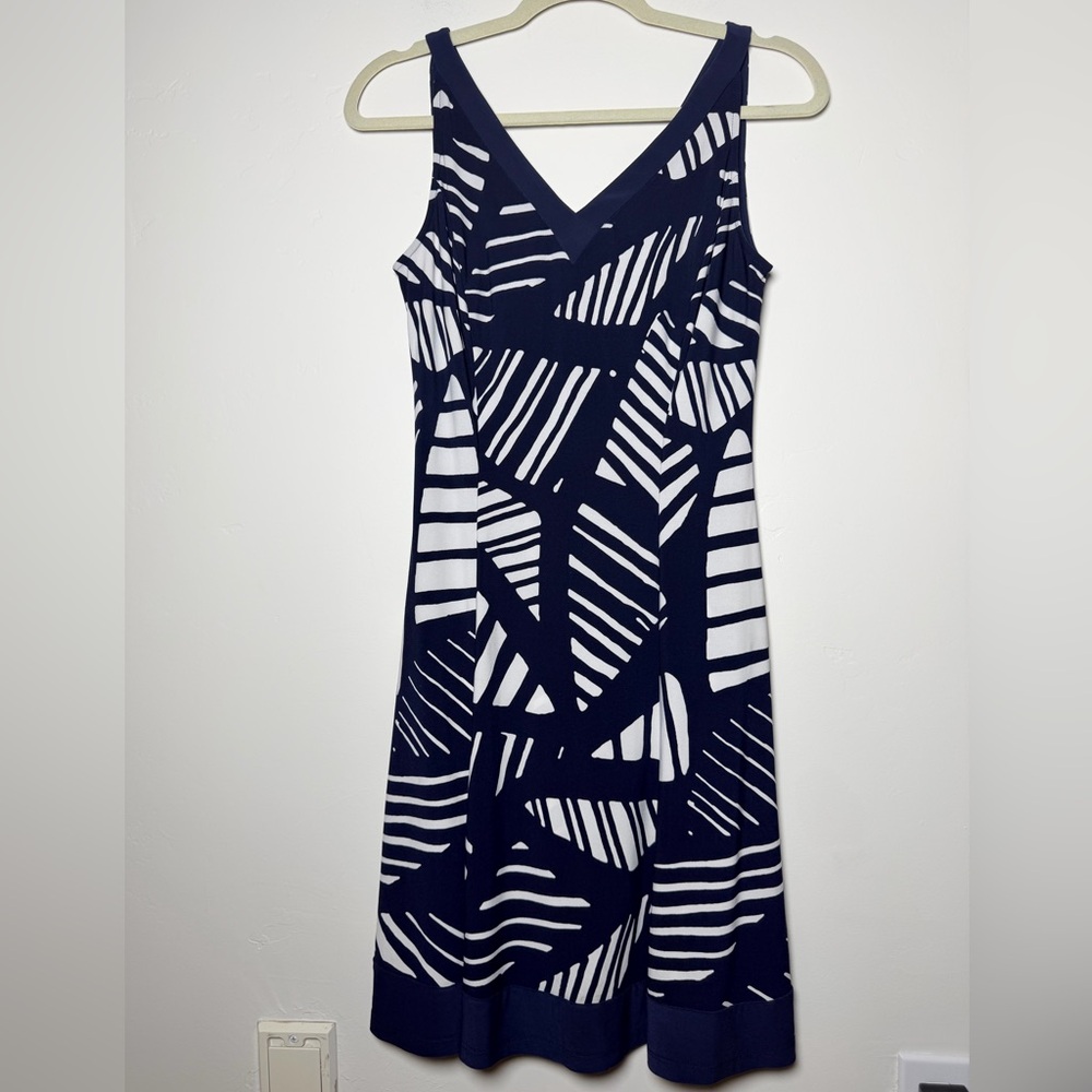 Lauren Ralph Lauren Navy White Patterned Midi Dress casual 4 business formal